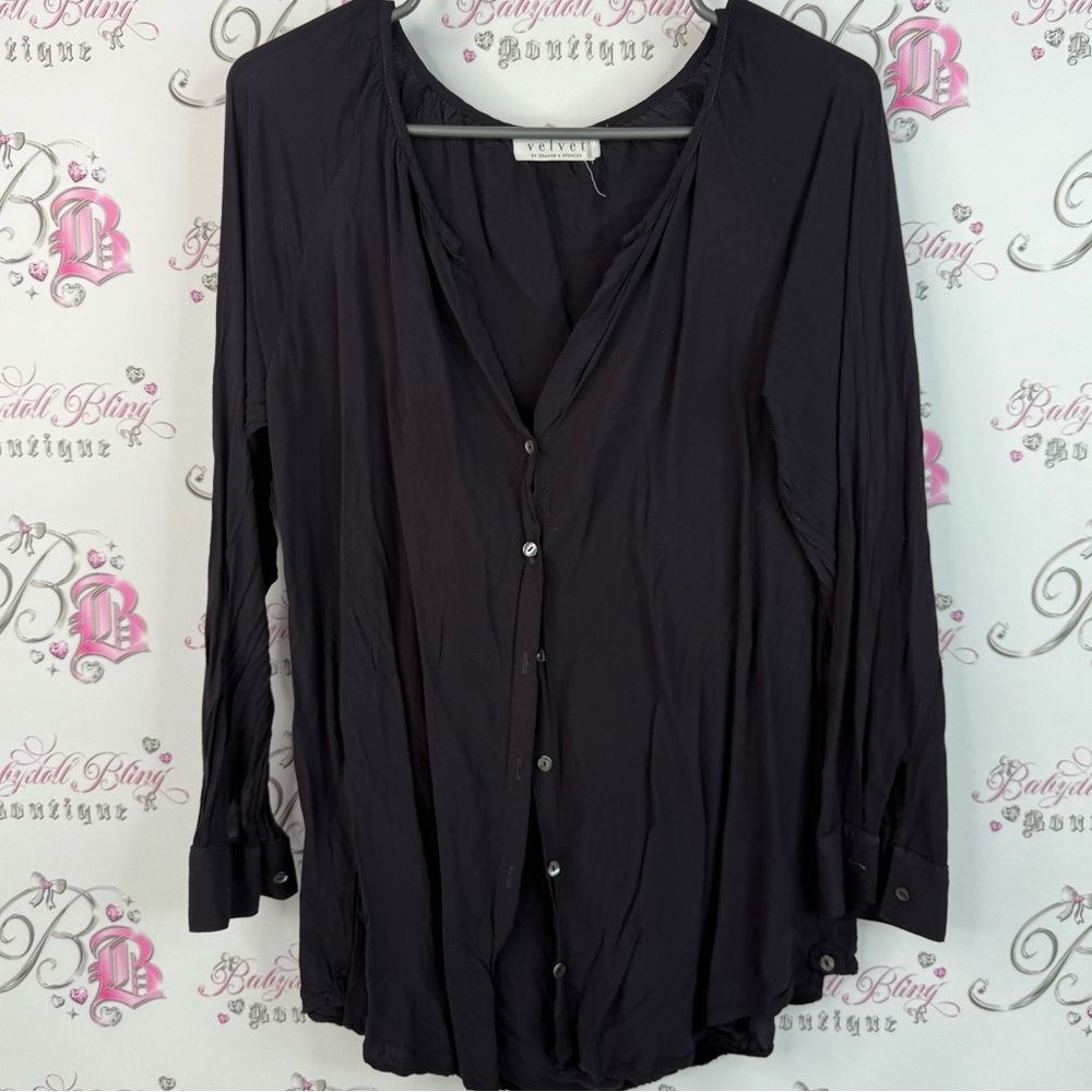 Velvet by Graham & Spencer shirt long sleeve Charcoal Button Down Women's Shirt